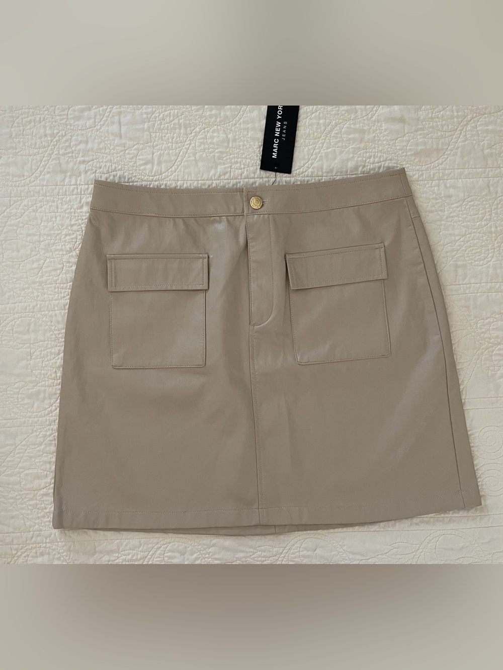 NWT Marc New York Tan Faux Leather Front Pockets A-Line Mini Skirt Size 12
